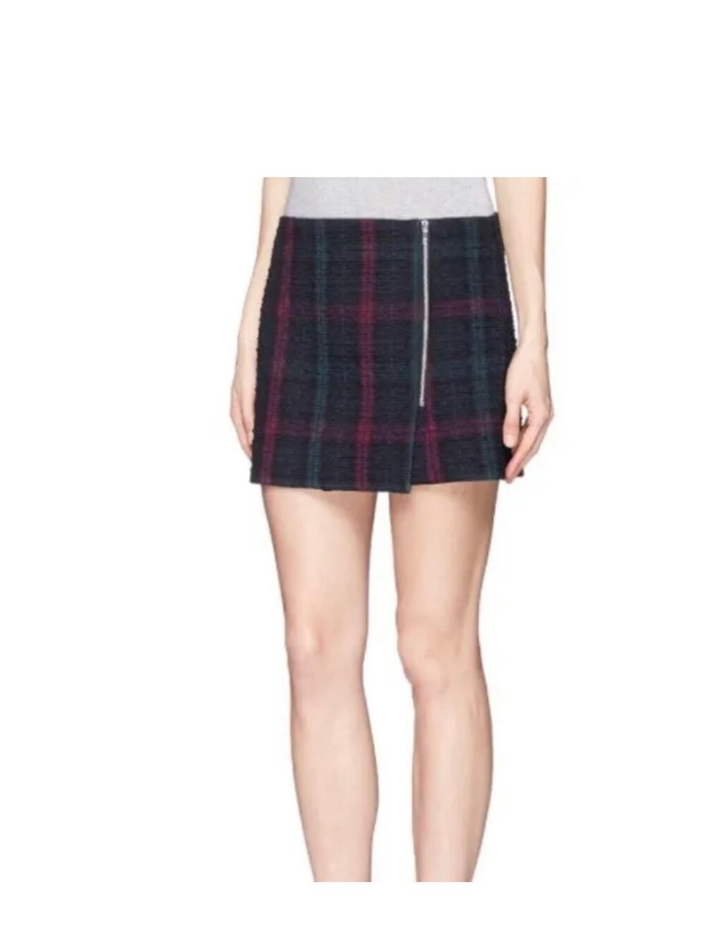 Elizabeth and James Navy Blue Purple Plaid Zip Asymmetrical Mini Skirt Size 6